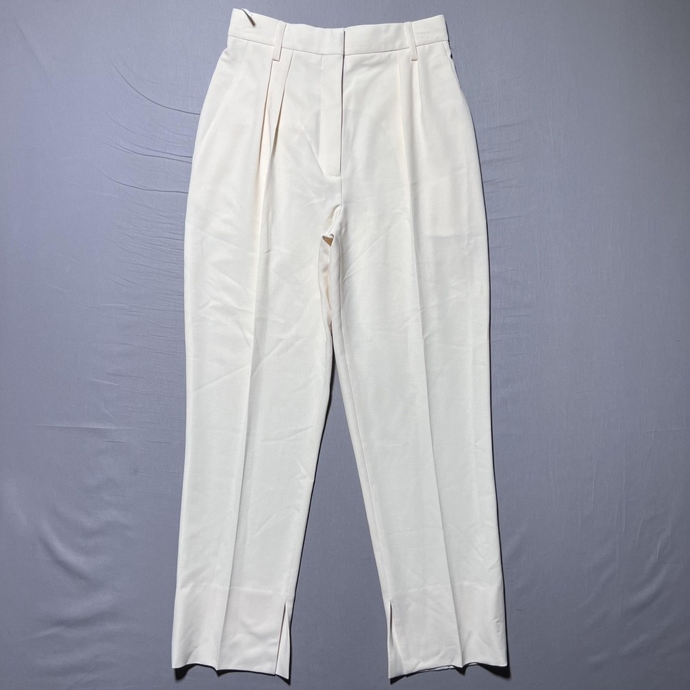 Nanushka Pants Womens Medium‎ Ivory Pleated High Rise Slit Hem Dress Trousers